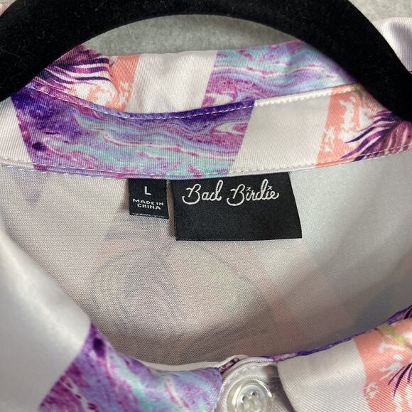 Bad Birdie Shirt Mens L Cali Golf Polo Geometric Palm Trees All Over Print - Picture 6 of 7